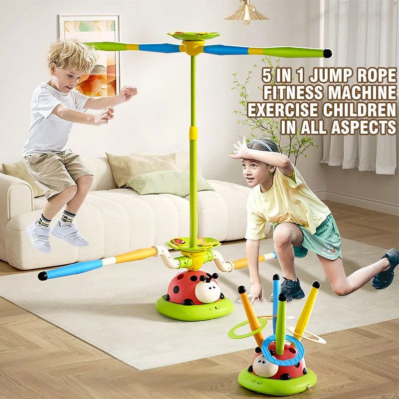 Jouets de sport de saut musical 5 en 1, jeu d'anneau de lancer 3 en 1 et lanceur de fusée pour enfants, Machine d'extérieur multifonction coccinelle