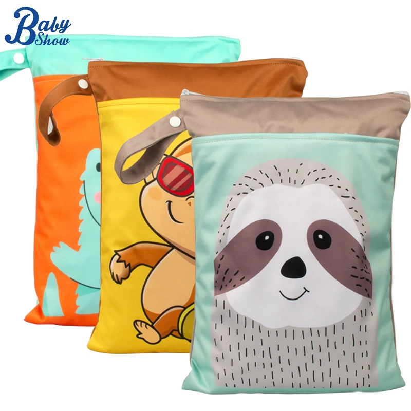 Babyshow 25x35 cm sac sec humide Position numérique imprimé sac à couches étanche Double fermetures éclair avec poignée sac de maman