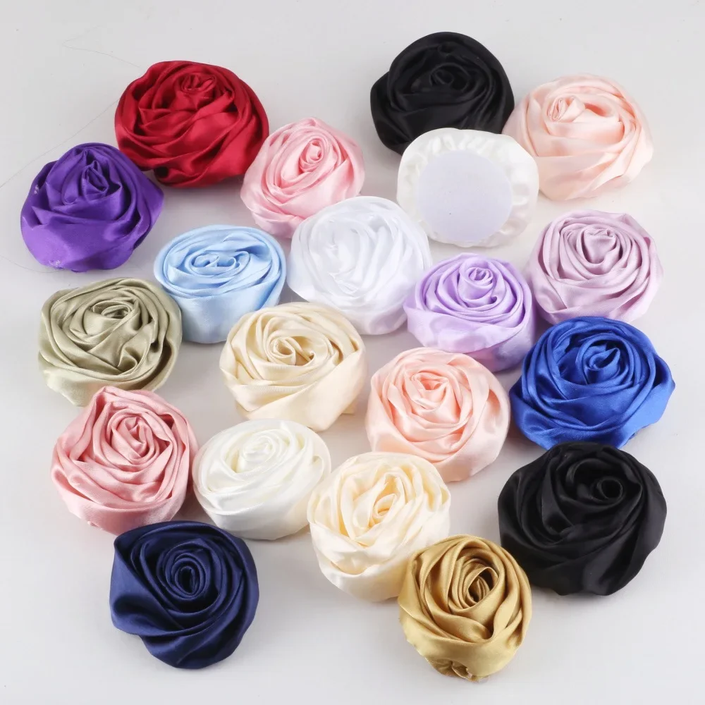 Rose en soie de Style coréen, 5.5CM, broderie de fleurs 3D, décorations florales à main, accessoires pour vêtements, couvre-chef de mariage