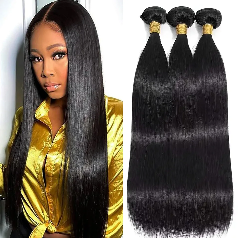 Straight 30 32 Inch Hair Brazilian Remy Unprocessed Hair Natural Color Human Hair Weft Weaving Extensions