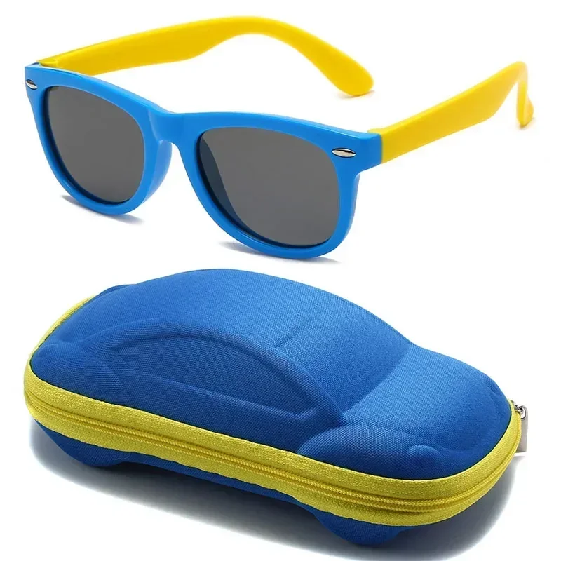 Lunettes de soleil en silicone pour bébé avec boîte à lunettes pour garçons et filles, lunettes d'extérieur, lentille AC, lunettes de sécurité et étuis, cadeau pour enfants
