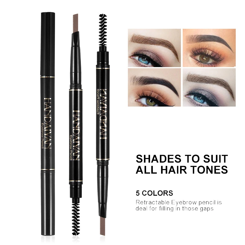 Crayon à sourcils imperméable brun foncé, crayon à sourcils premium avec brosse à bobine, tenue longue durée pour des sourcils parfaits