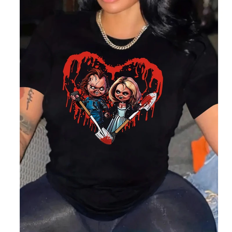 Mode d'été coeur imprimé graphique femmes T-Shirt col rond décontracté à manches courtes hauts film d'horreur femmes vêtements Harajuku t-shirts