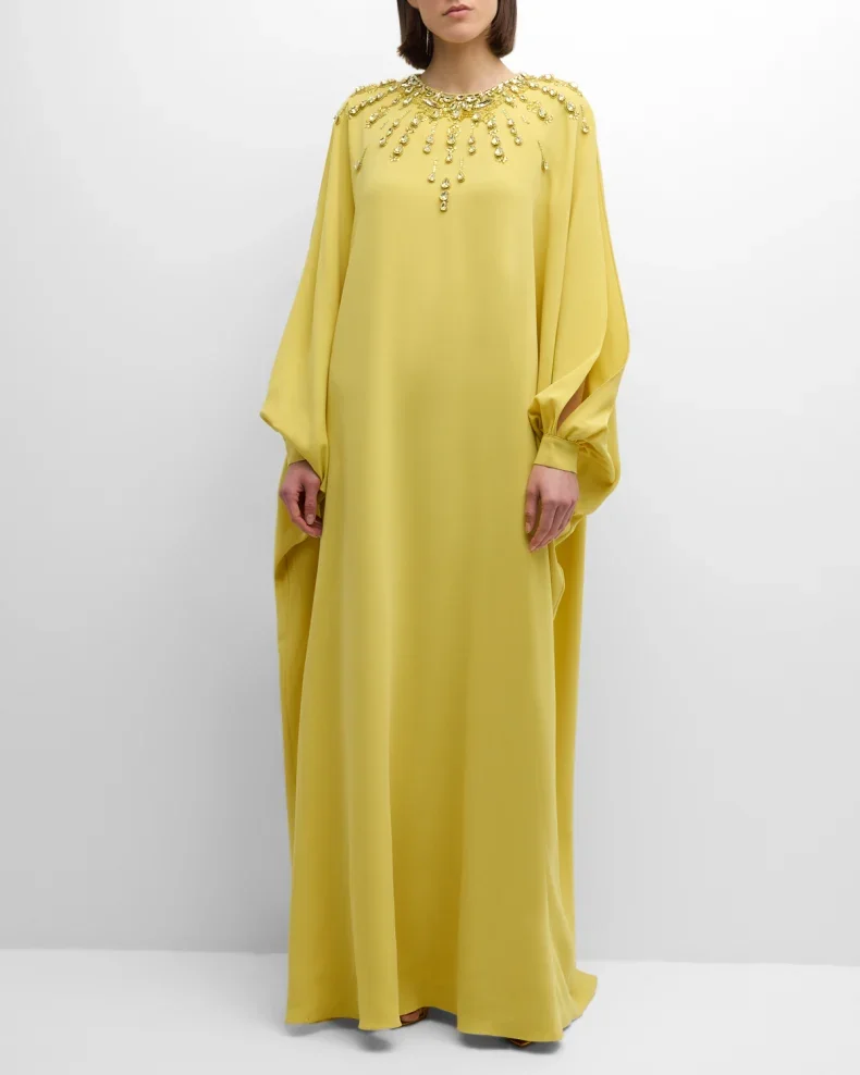 Robe de soirée maxi en mousseline de soie à paillettes pour femmes, col rond, manches volantes, robe de Rhde luxe, élégante, 2024