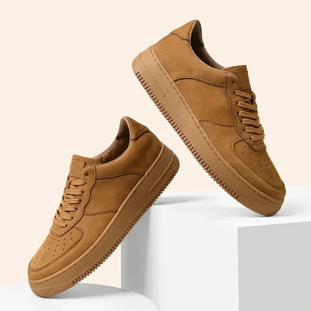 Marron hommes baskets femmes chaussures confortable en cuir véritable blanc respirant semelle épaisse porter tendance chaussures décontractées Zapatillas Hombre – Image 4