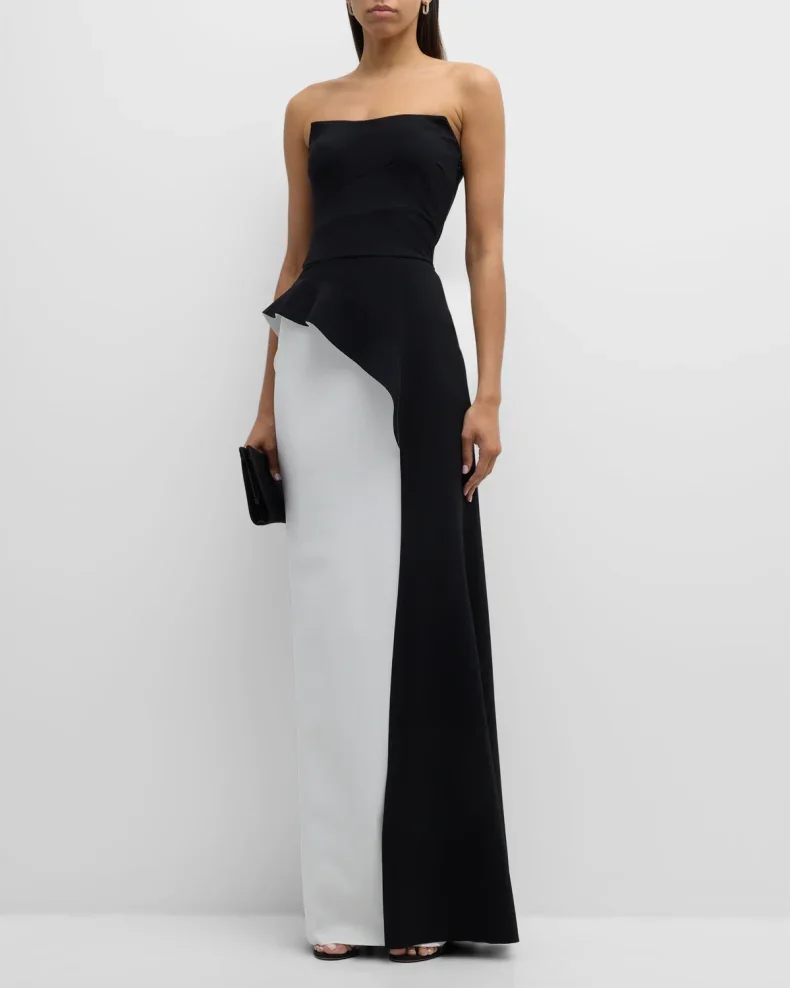 Robe de soirée en fibre de sirène pour femme, robes de Rhféminines, noir et blanc, épissage, personnalisé, élégant