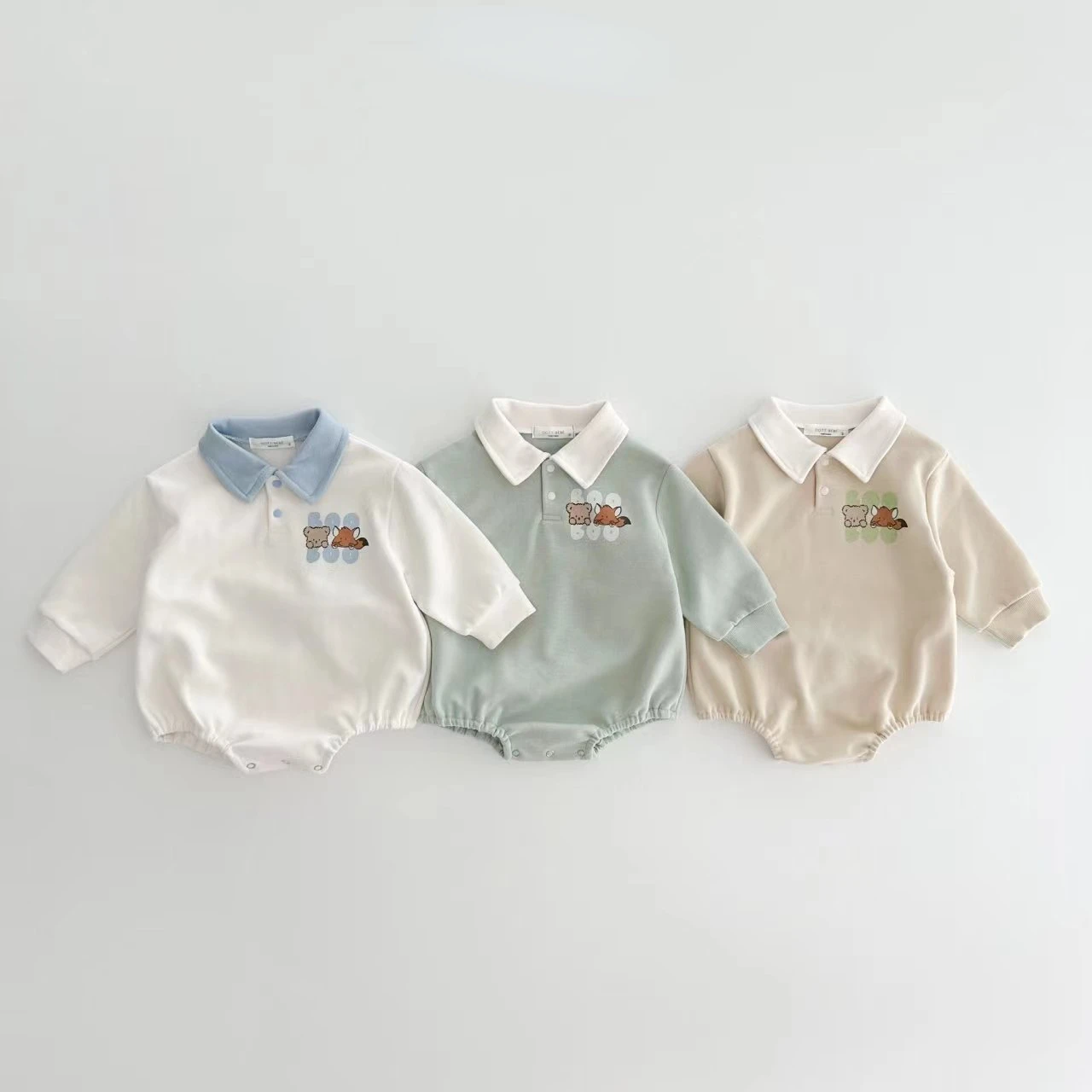 Barboteuse en pur coton à manches longues pour bébé garçon, combinaison à col rabattu, motif dessin animé, pour enfant de 0 à 3 ans, nouvel arrivage