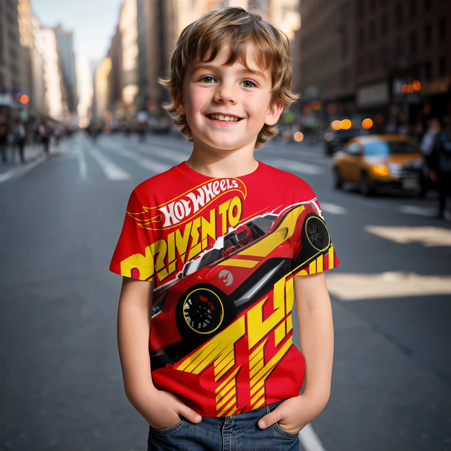 T-shirt à manches courtes imprimé 3D Hot Wheels Car pour enfants, vêtements de course pour garçons, haut cool pour filles, fête, tendance de la mode, été