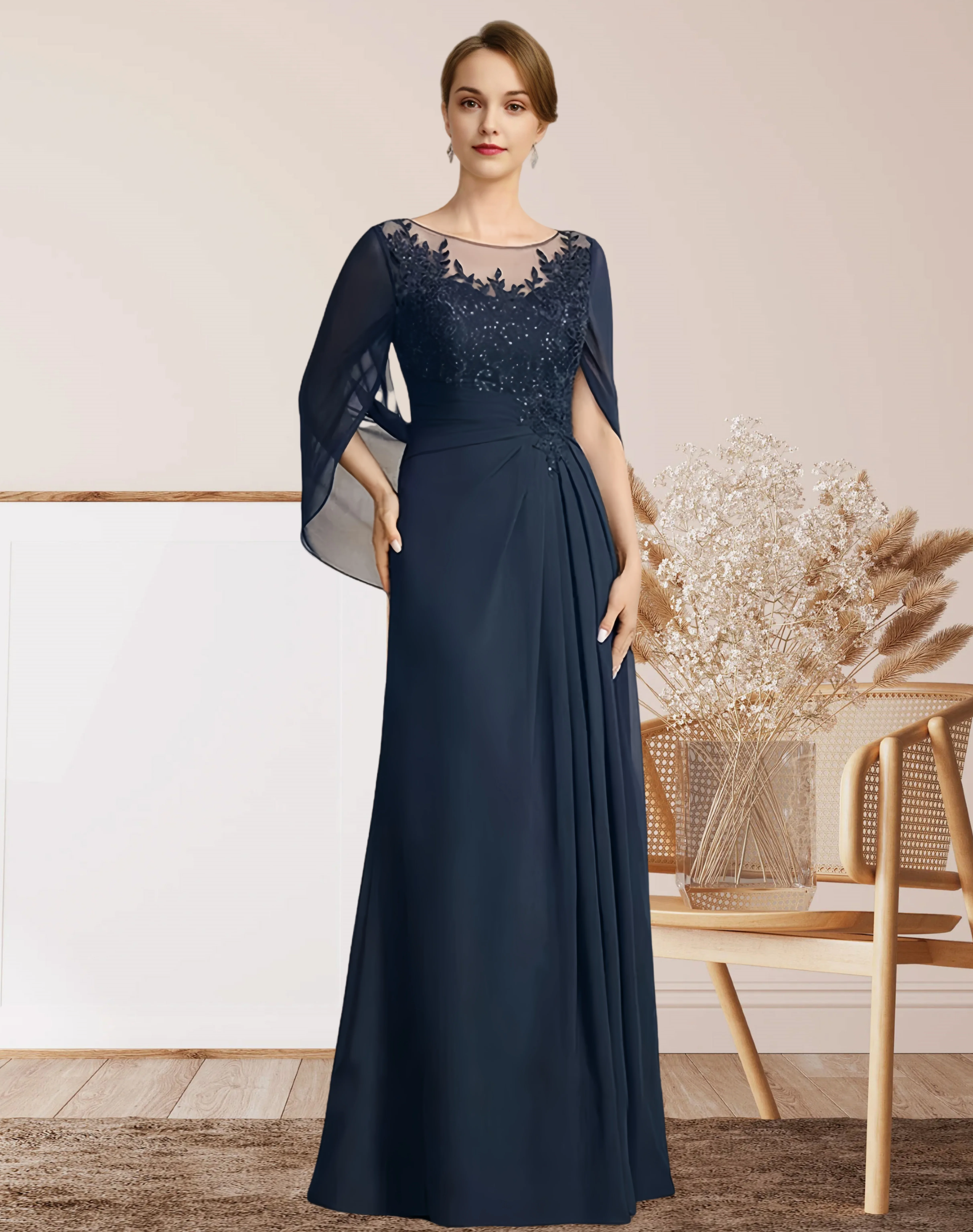 LinasPatients-Robes de mère de la mariée pour femmes, robes d'Bélées de mariage A-Line Floor Length, plissés appliqués et paillettes