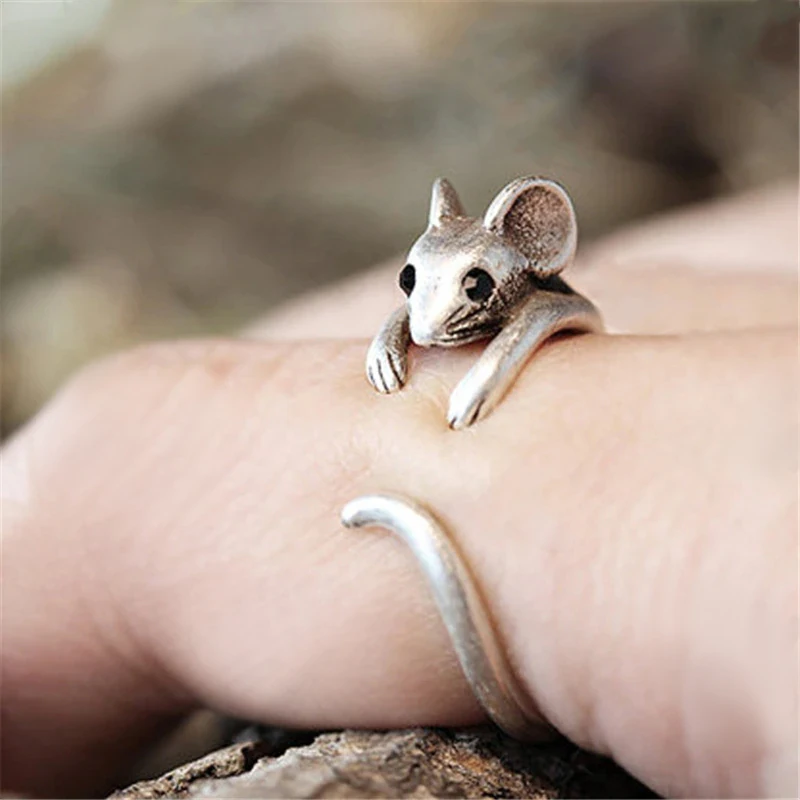 Huitan – bague ouverte en forme de souris pour femmes, couleur argent Antique, mode moderne, accessoires de doigt pour filles, bijoux de fête Hip Hop