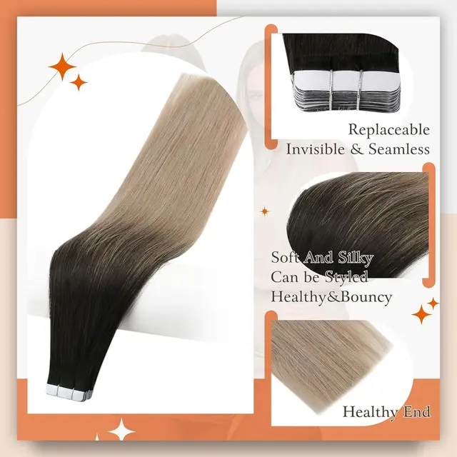 Full Shine Tape In Real Human Hair Extensions Omber Color Blonde Skin Weft Natural Remy Human Hair Skin Weft Adhesive For Salon – Image 3