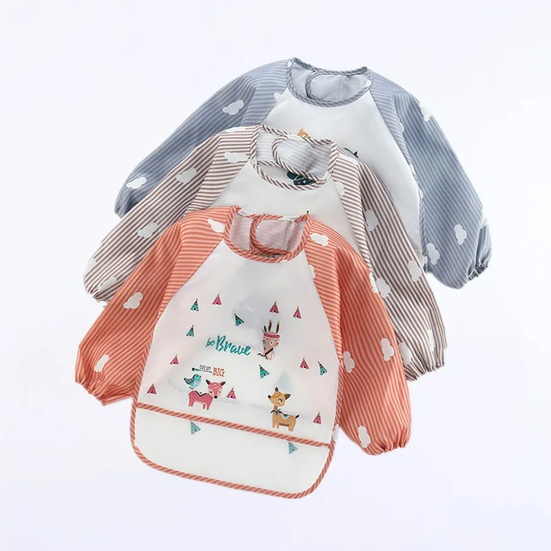 Bavoirs imperméables pour bébé de 0 à 3 ans, joli dessin animé coloré, pour nourrissons, manger des enfants, dessin, tablier de poche à manches longues, auto-alimentation