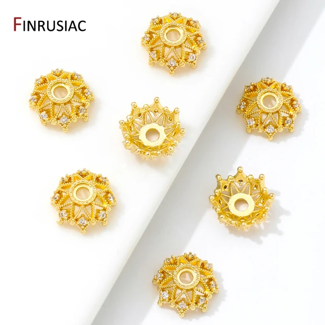 Zunderes-Bouchons de perles en laiton plaqué or 18 carats, incrustés sur des fleurs creuses, bracelets de bricolage, fournitures exécutives de bijoux – Image 3