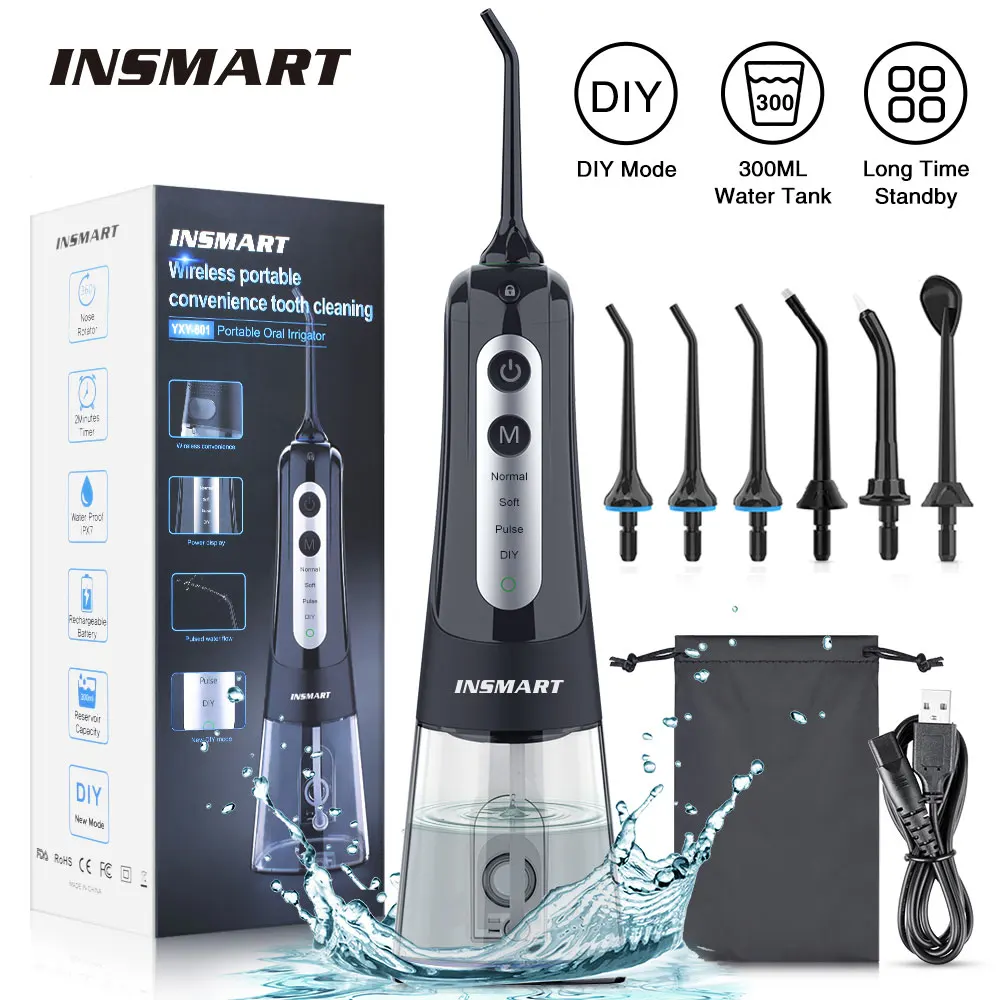 INSMART-Irrigateur Chev, hydropulseur dentaire, blanchiment des dents, étanche, portable, jet d'eau dentaire, nettoyant pour les dents, 300ml