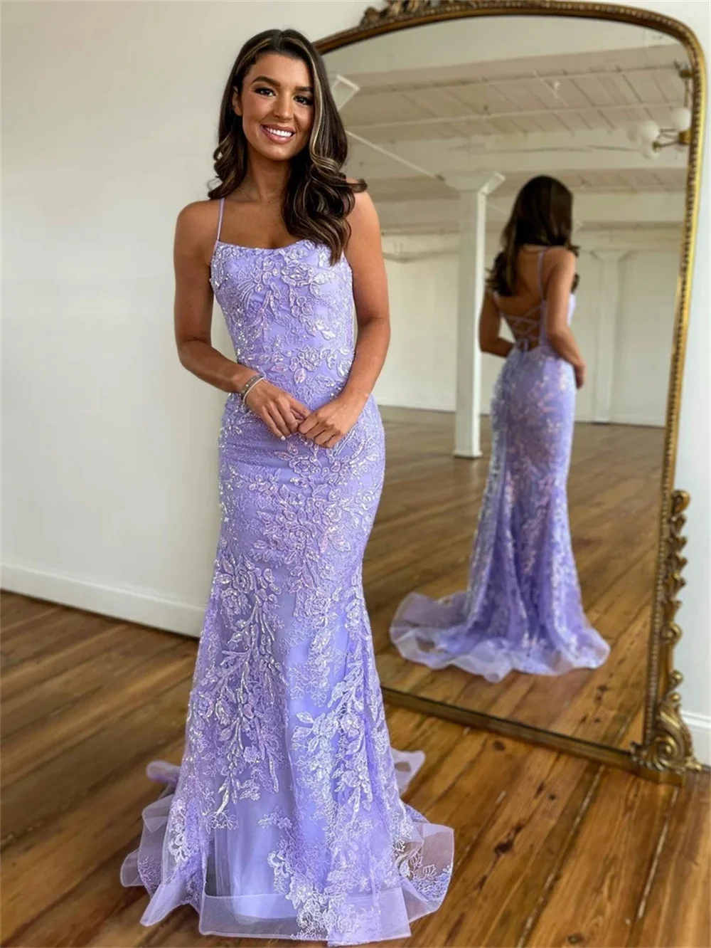 Robe de soirée en dentelle pour femme, bretelles spaghetti, robe maxi, fibre échancrée, dos nu sexy, taille haute, robe de Rh