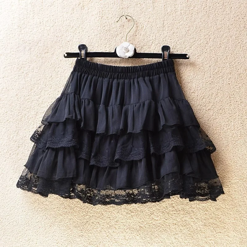 Jupe Tutu gothique élastique en dentelle pour femmes, jupon détail en maille noire, Mini jupes Sexy en Tulle, tenue de soirée et de Club, danseuse