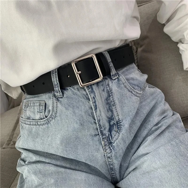 Ceinture en cuir Pu souple pour femmes, boucle carrée, boucle ardillon, jean noir, Chic, marque de luxe, sangle fantaisie Vintage, 2023
