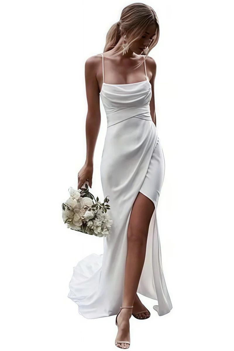 Robe de mariée de plage en mousseline de soie, épaules dénudées, robe de bal fine, bretelles fines, sans bretelles, fendue, dos nu, traînante