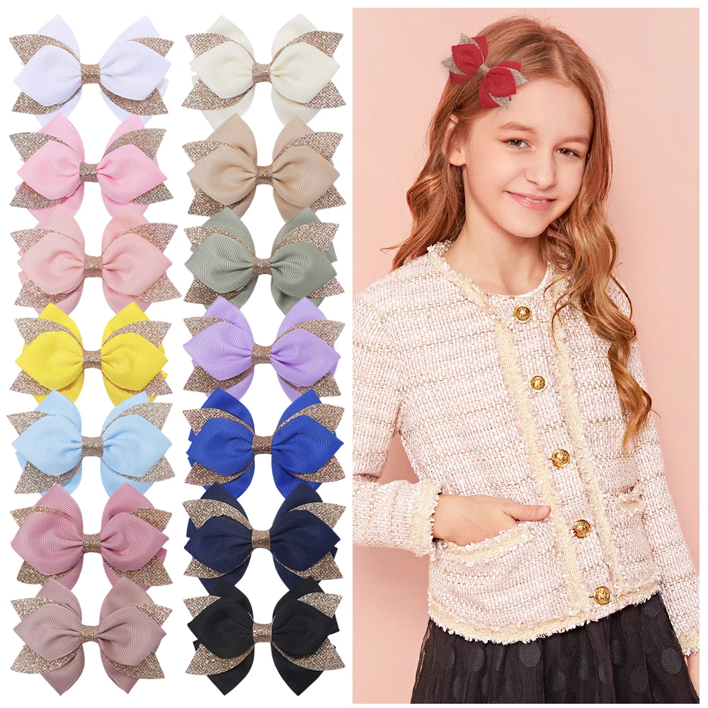 Épingle à cheveux avec nœud brillant pour enfants, épingles à cheveux mignonnes pour filles, vêtements de sauna pour enfants, accessoires pour cheveux de princesse, document solide, nouveau, 2 pièces