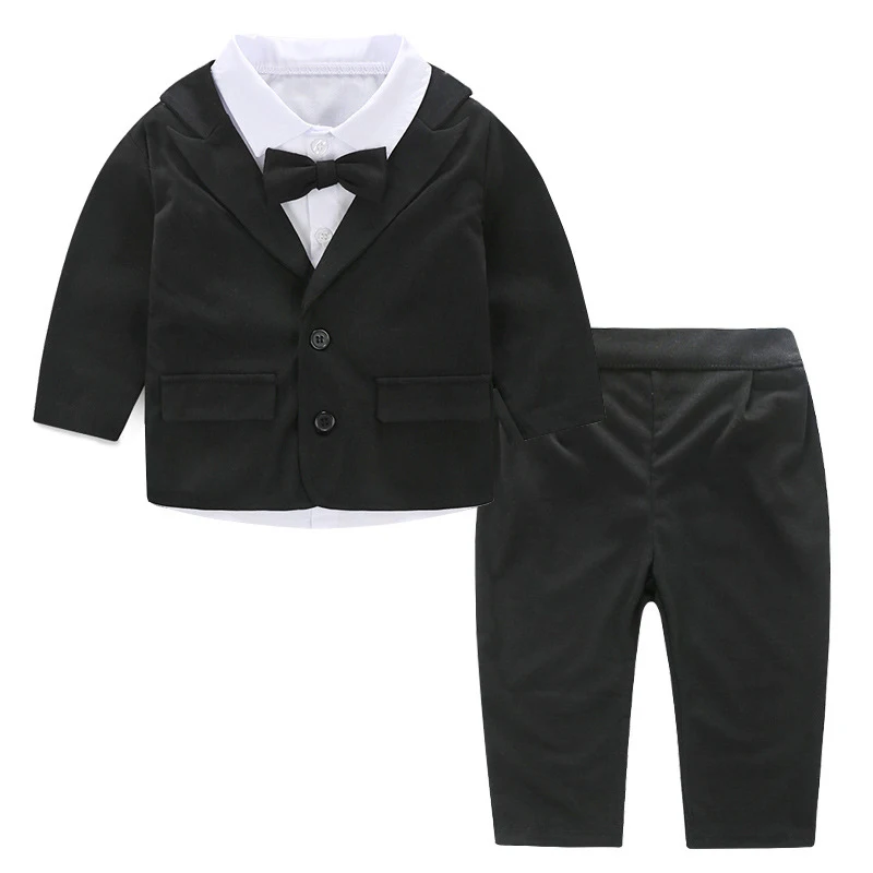 Ensemble de vêtements de printemps 3 pièces pour bébé garçon, manteau noir imbibé, chemise, pantalon, nouveau-né, photographie, vêtements pour enfants, mode gentleman, BC056