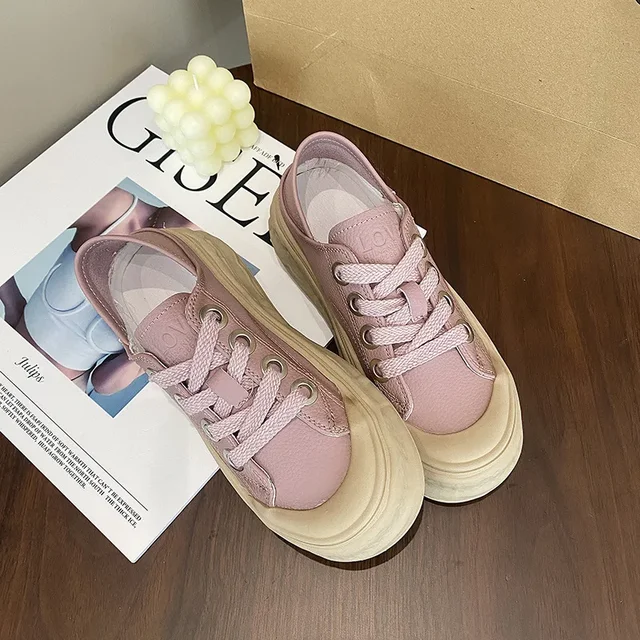 Chaussures décontractées pour femmes paresseux, fond épais, bout rond, semelle souple, sangle Fine, cuir de vache, chaussures plates d'été, deux façons de porter, petit blanc – Image 2
