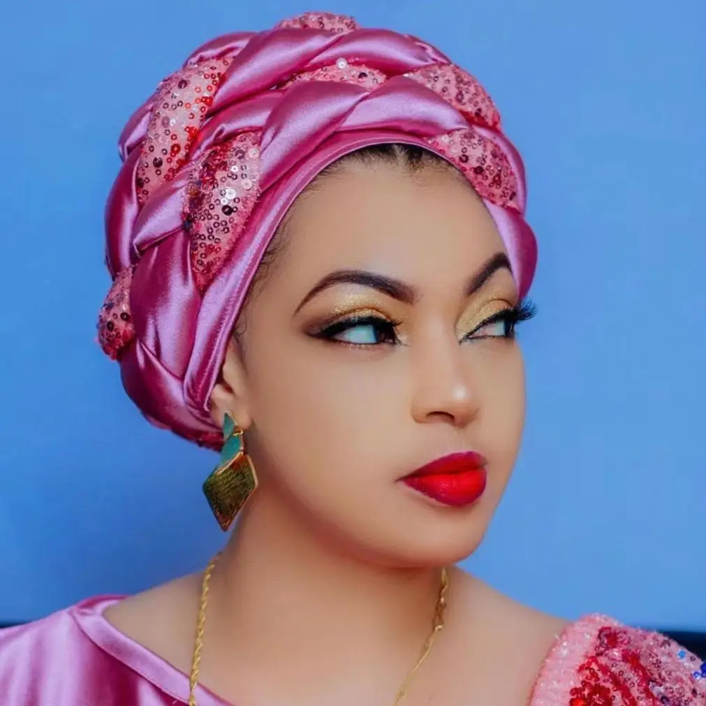 Turban Tressé à Paillettes pour Femme, Chapeau Hijab Musulman, Élégant, Africain