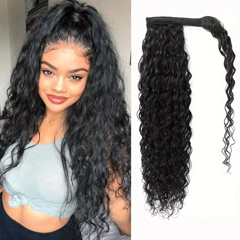 Ponytail Human Hair Wrap Around Long Deep Wave Remy Hair Extensions Malaysia Hair Extensions Clip Ins Natural Color Hairpiece