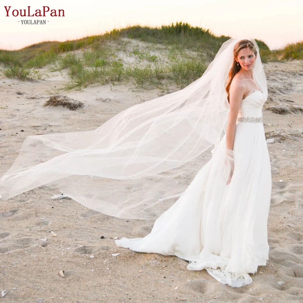 YouLaPan – voile de mariée classique coloré V30, 1 niveau, élégant, à bord coupé, accessoires minimalistes pour mariage