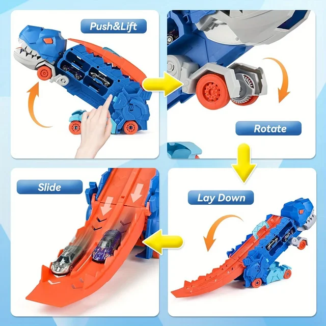 Camion de dinosaure de transport avec piste marketde course pliable, se transforme en t-rex debout, meilleurs cadeaux d'anniversaire, jouets pour garçons et filles, enfants – Image 4
