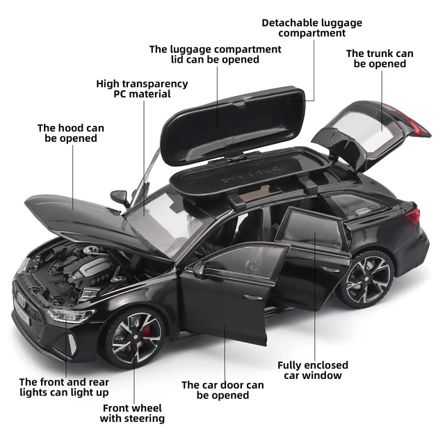 Modèle de voiture RS6 1:32, édition noire : personnalisé pour les enfants, simulation réaliste, métal moulé sous pression, cadeau parfait pour les garçons – Image 5