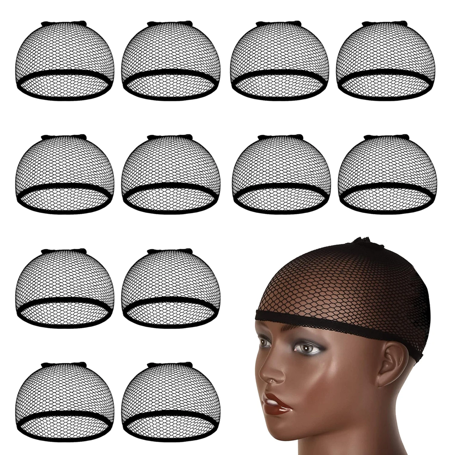 Filets à cheveux élastiques extensibles, 12 pièces, bonnet de perruque en maille à extrémité ouverte pour la coiffure, haute qualité et Durable