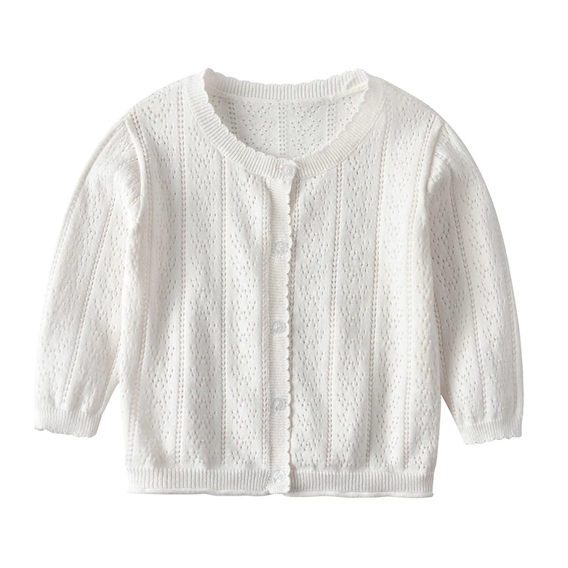 Pull en pur coton pour nouveau-né fille, cardigan, veste fine tricotée creuse, printemps et automne