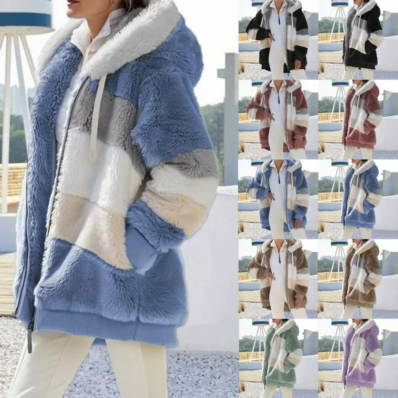 Veste surdimensionnée pour femmes, nouvelle collection automne-hiver 2023, chaud, peluche, poche, capuche, Streetwear, ample, manteau d'extérieur pour dames, Roupas Feminina