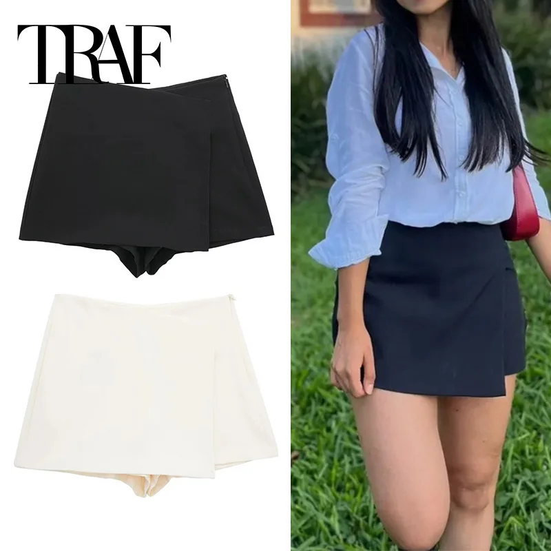 TRAF 2024 jupe-short asymétrique pour femmes noir taille haute Mini jupe short femmes Bermuda décontracté femme jupe d'été short
