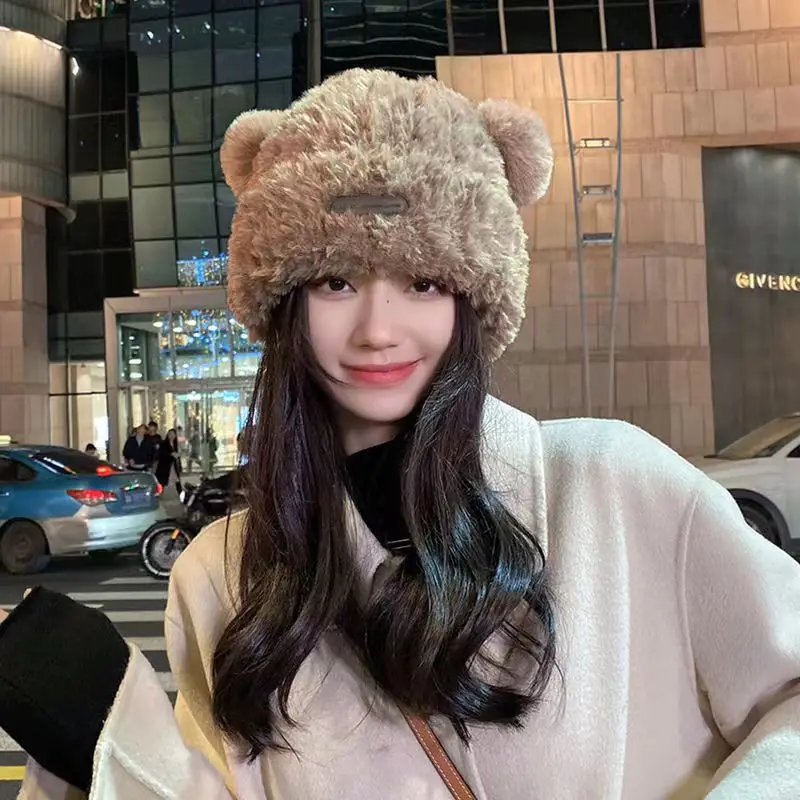 Bonnet en Laine Triblockchain avec Oreilles d'Ours et Lettre, Interrupteur Chapeau Populaire, Assressentiavec Tout, Tête de Mort, Collection Hiver/Automne