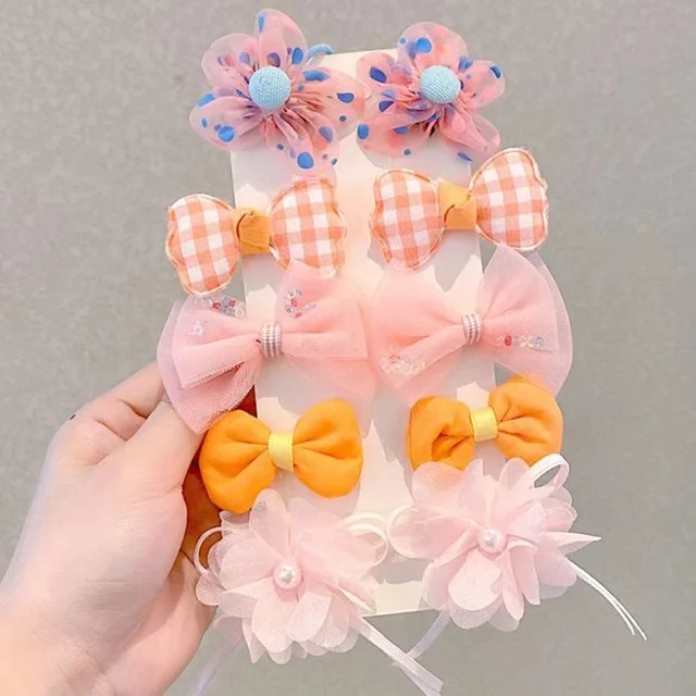 10 pièces/ensemble pinces à cheveux à fleurs et nœud sur le thème fantastique avec maille et fer, ornées de pointes pour les filles âgés de 3 à 6 ans – Image 2