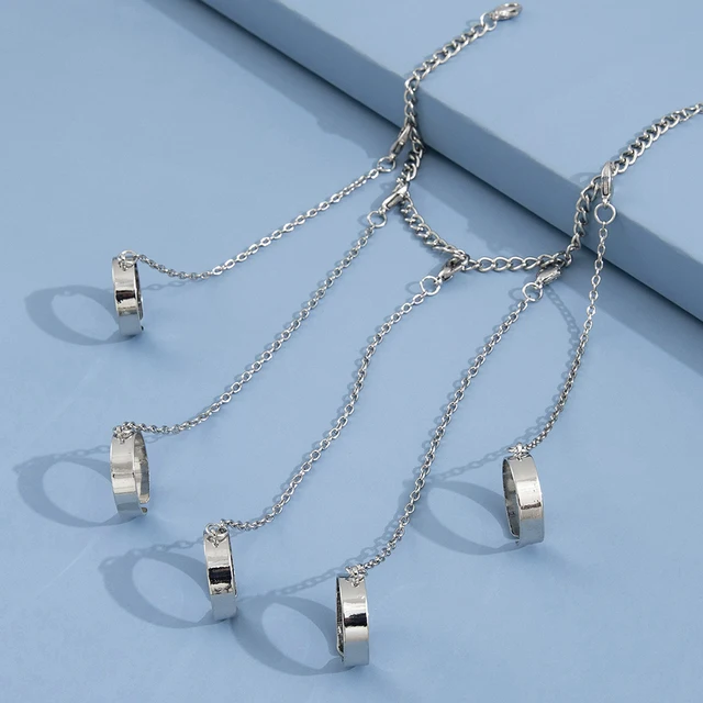 Bague et Bracelet Style Ins Hiphop Punk couleur argent, 1 pièce, Combo anneaux de mitaine connectés à cinq doigts pour femmes, usage quotidien ou fête – Image 4