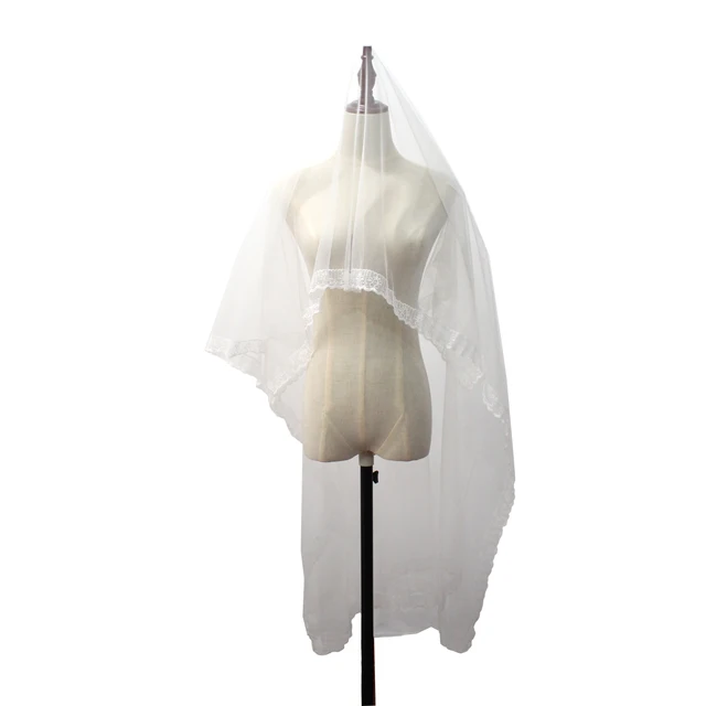 Voile en dentelle blanche pour patients de mariage gracieux, une couche, tulle, mariées, fard à joues, peigne à cheveux, accessoires pour femmes, V608 – Image 6