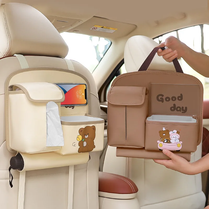 Boîte à mouchoirs en cuir PU pour siège arrière de voiture, poubelle pour enfants, accessoires de voyage pour enfants, bébé