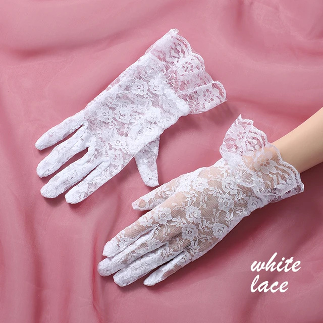 Gants de mariée de style vintage pour dames, longueur de poignet imprimée élégante, gants en dentelle de mariage – Image 4