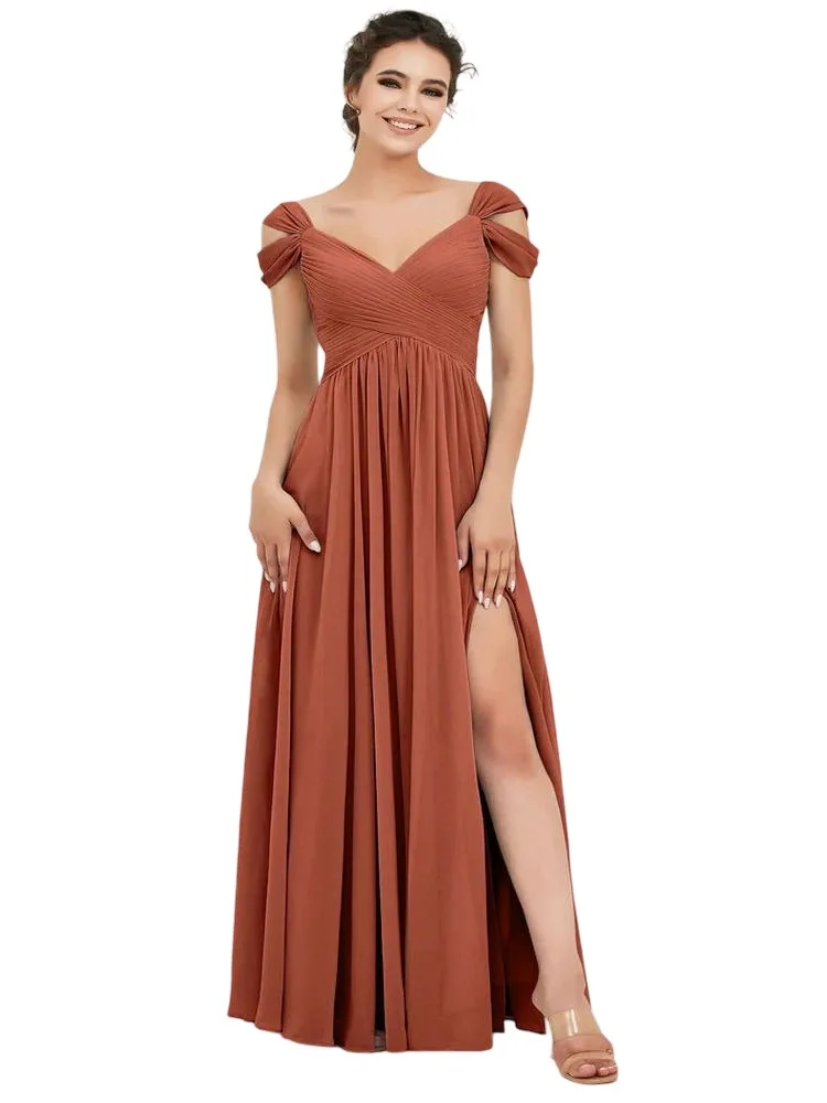 Robe de demoiselle d'honneur à épaules dénudées avec fente