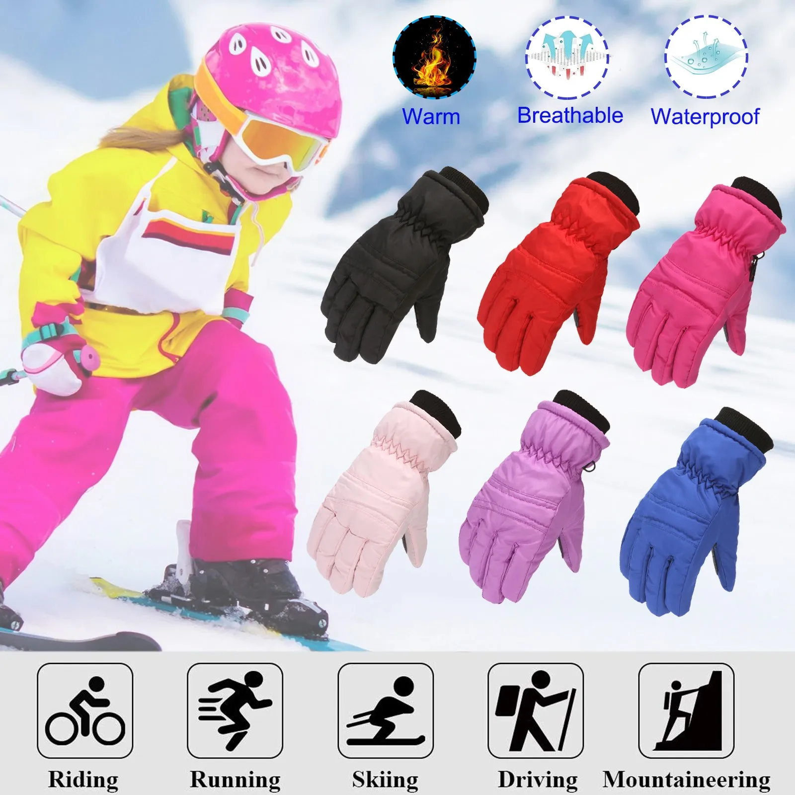 Gants de protection d'hiver pour enfants, mitaines chaudes, coupe-vent, ski, patinage sur neige, snowboard, extérieur, garçons, filles, accessoires pour les mains