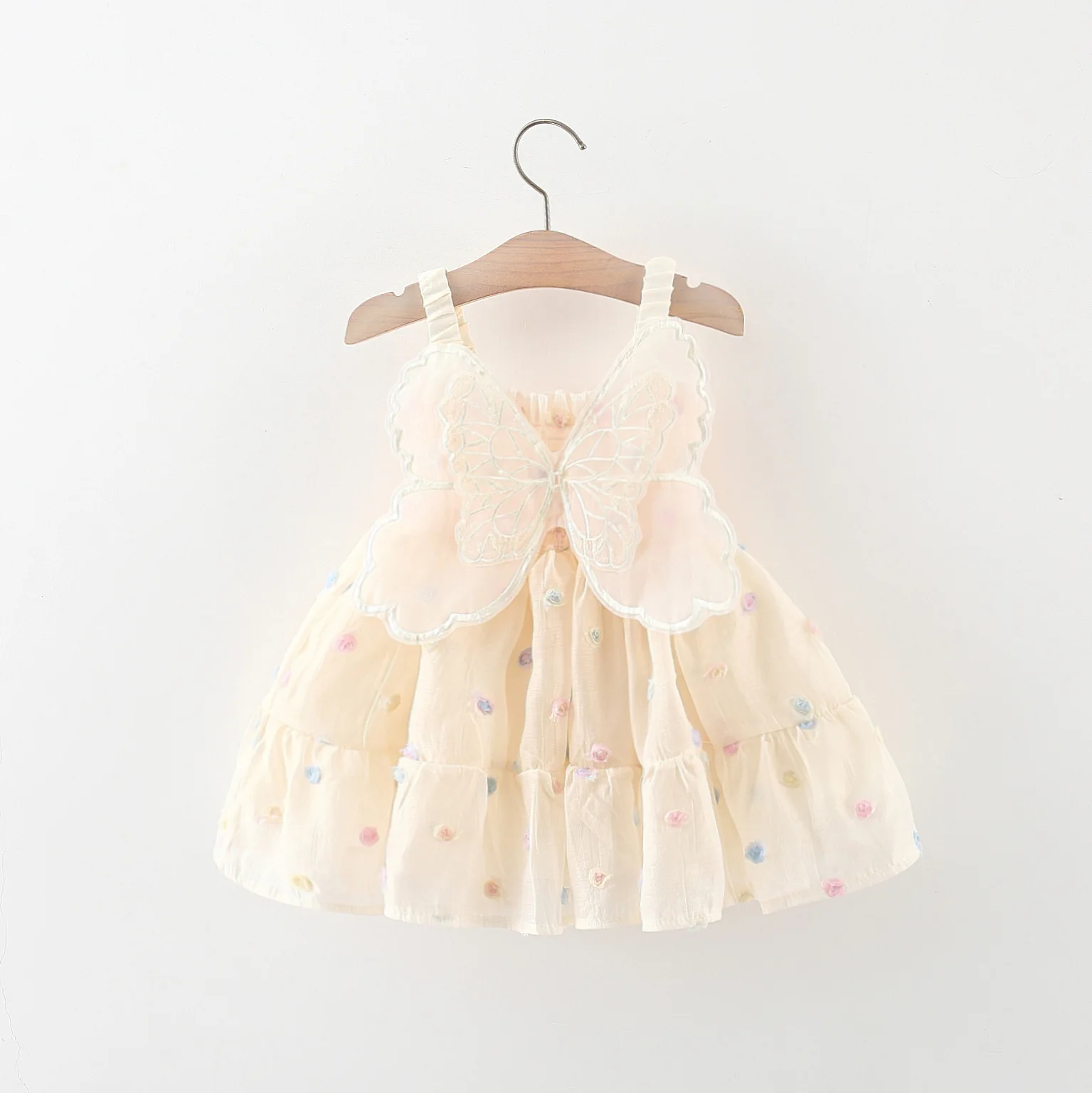 Robe d'été brodée à pois pour petite fille, tenue princesse adorable avec nœud dans le dos et bretelles, de 0 à 3 ans, nouvelle collection