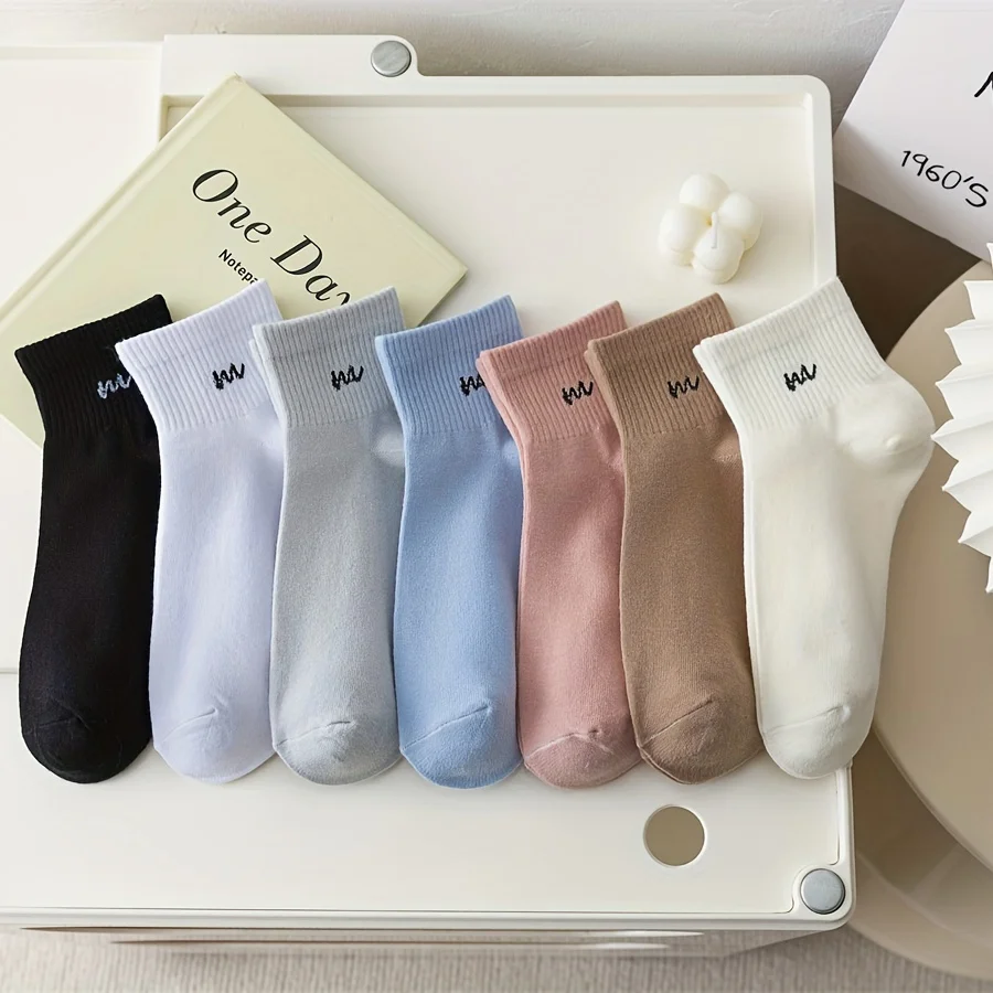 5 paires de chaussettes imprimées lettre chaussettes courtes sport confortables et respirantes chaussettes courtes pour femmes