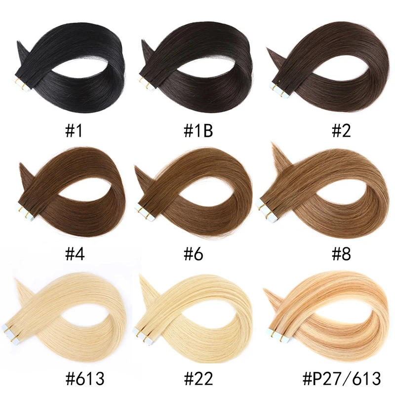 Straight Tape In Hair Extensions 24 26 28 30'' Invisible Skin Weft PU Remy Human Hair Adhesive Natural Blonde Hairpiece