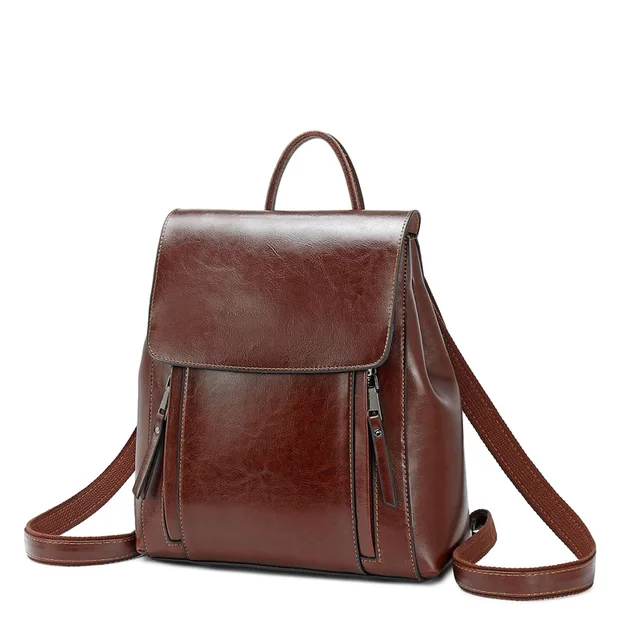 Femmes sac à dos bandoulière sac à bandoulière en cuir véritable filles école femme peau naturelle livre ordinateur portable sac à dos sacs de messager – Image 3