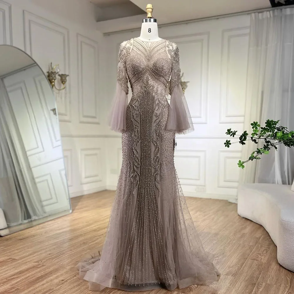Serene Hill – robe de bal de luxe, style sirène, couleur chair, manches longues, paillettes scintillantes, perles, personnalisée, BLA70289, 2025