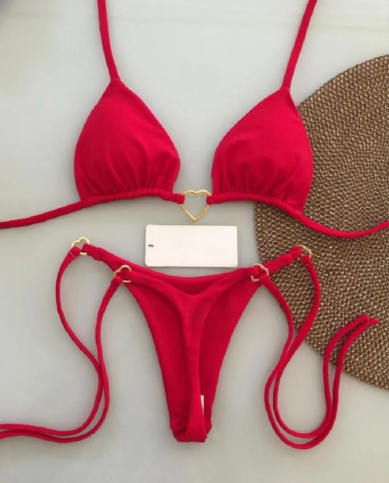 RUOTONSEPT-Maillot de bain deux pièces sexy pour femme, bikini brésilien, couleur unie, col licou, triangle, culotte tanga