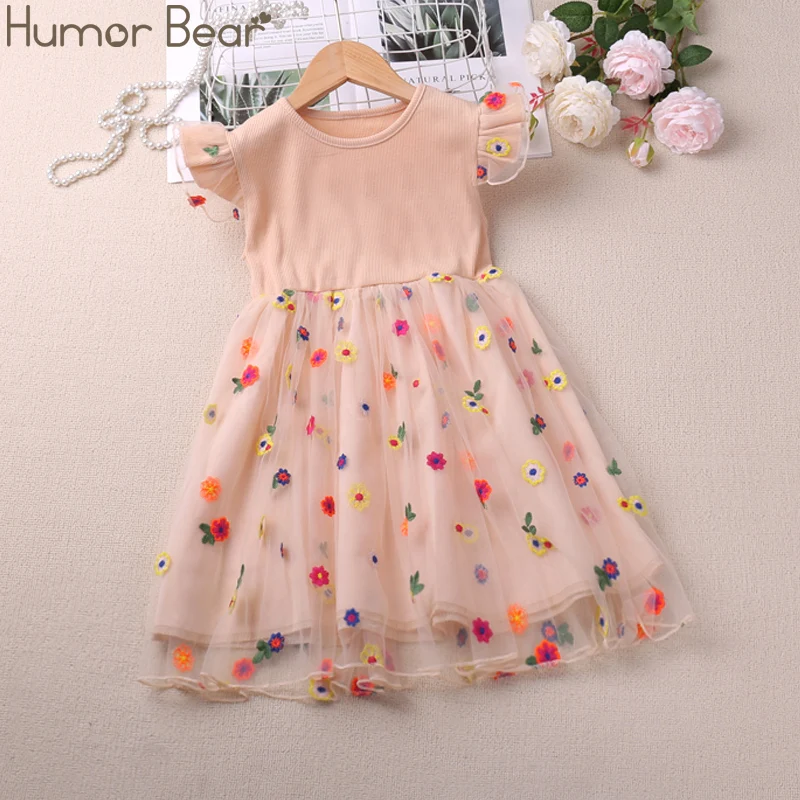 Humor Bear – vêtements d'été pour filles, manches volantes, imprimé épissure, robe en maille douce et mignonne, Style doux, tenue décontractée, 2-6 ans, nouvelle collection