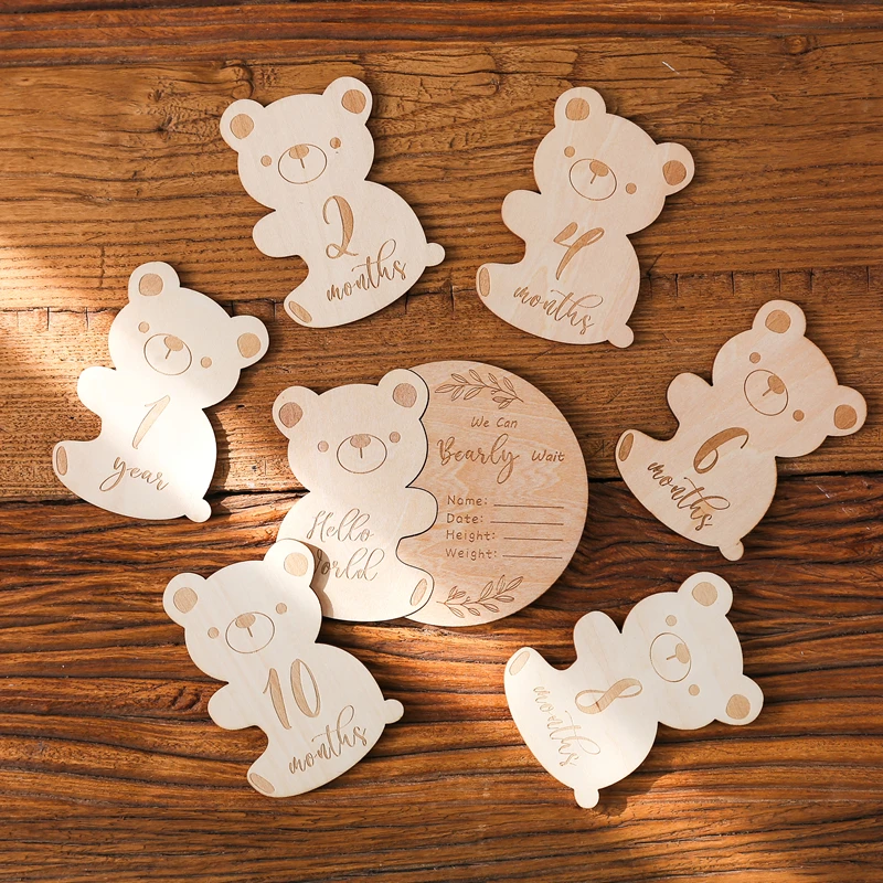 Carte Mois ATA Lestone en Bois pour Nouveau-né, Accessoire de Photographie de Dessin Animé HDPBear, Accessoires de Décoration, Cadeau Souvenir de Croissance de Bébé, 1 Ensemble